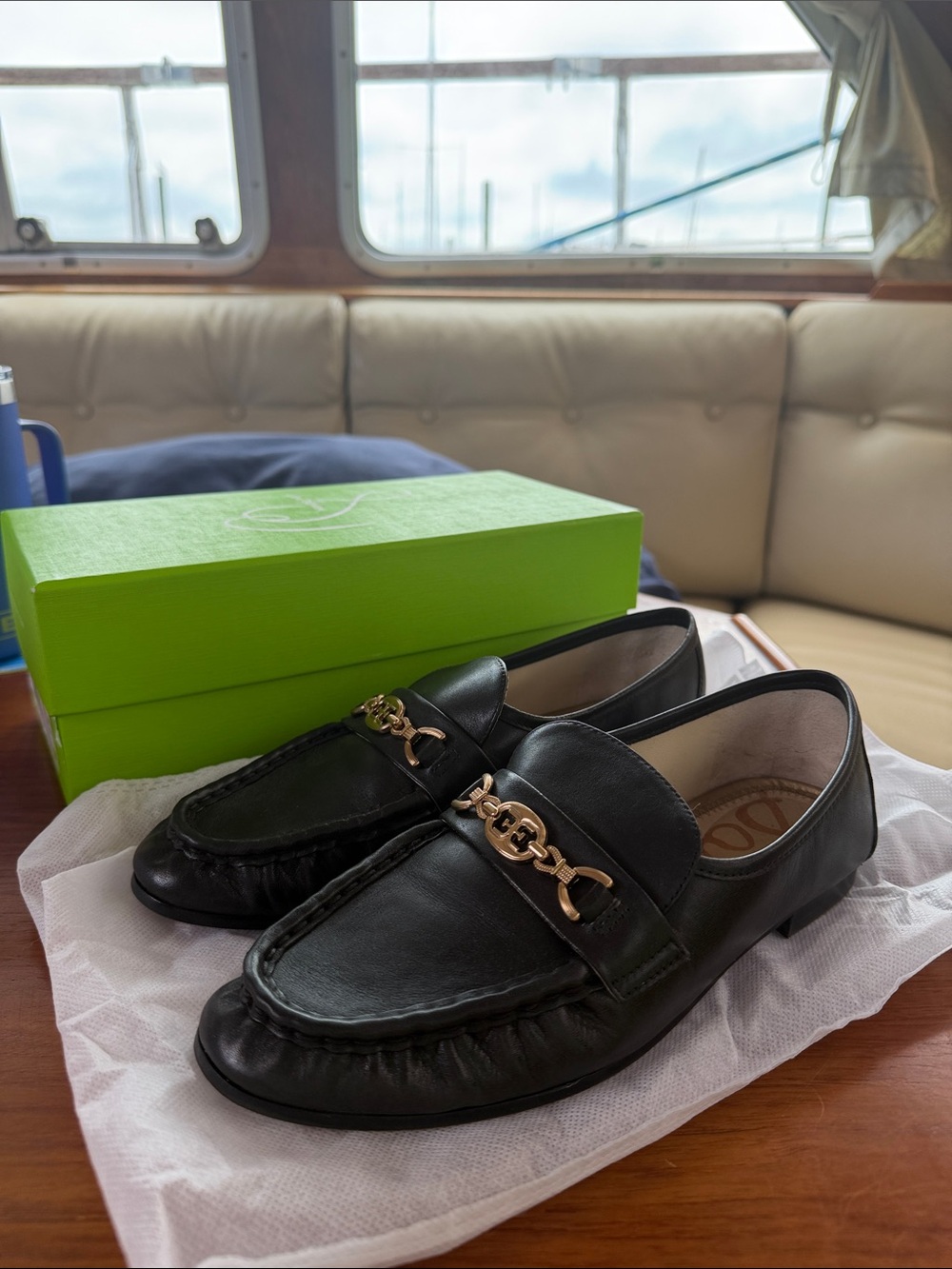 Lucca Sam Edelman Black Leather Women’s Loafers with Gold Horsebit